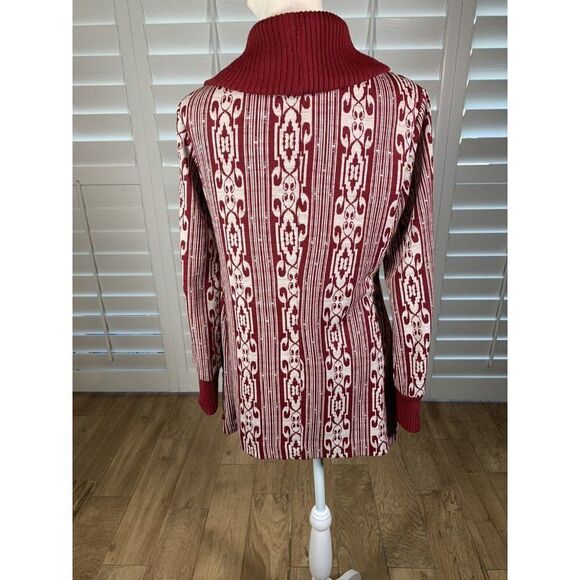 Vtg 1950s Dimonelli Maroon Geo Print Open Front Cardigan M Ribbed Pockets Prop - Picture 7 of 12